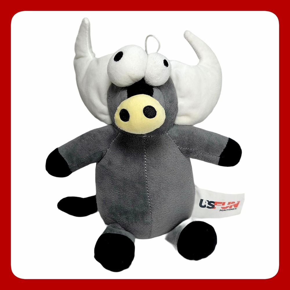 US Fun Machines Bull Plush Toy 10 Inch Grey White Horns Stuffed Animal Brand New